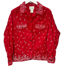 Quacker Factory Red Denim Paisley Jacket Size M Beaded Sparkle Bandana W... - £27.20 GBP