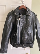 Vintage 80s Black Genuine Echtes Leather Biker Motorcycle Jacket Men&#39;s L... - £93.69 GBP