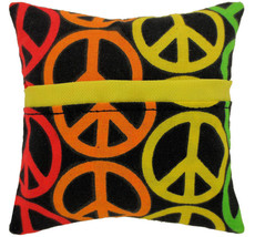 Tooth Fairy Pillow, Black, Peace Sign Print Fabric, Yellow Bias Tape Tri... - $4.95