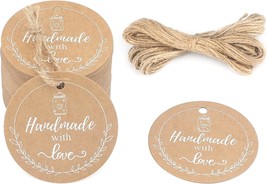 100PCS Handmade Gift Tags Handmade with Love Tags 2&#39;&#39; Round Handmade Tags Kraft  - £16.61 GBP