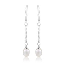 Classic Radiant Freshwater Pearls on a Chain Sterling Silver Dangle Earr... - £14.16 GBP