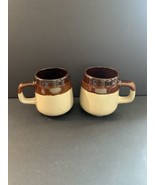 2-Vintage Brown Stoneware Belly Coffee Cup Mug Set Hombre Brown Mid Century - $11.30