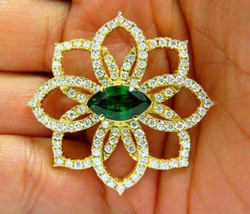 2 Ct Marquise Cut Simulated Green Emerald Brooch Pin 925 Silver Gold Plated - £139.54 GBP