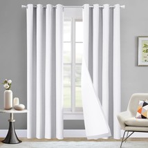 Loyolady Pure White Blackout Curtains 102 Inches Long 2 Panel Set, Linen Texture - £54.34 GBP