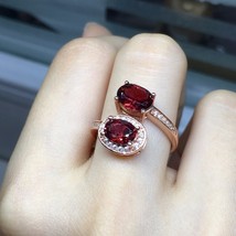 Fine quality natural red garnet gemstone trendy ring for women real 925 sterling silver thumb200