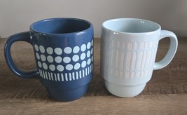 Boston Warehouse Stoneware Blue Ceramic Mugs Geometric Pattern Set/2 - $19.79