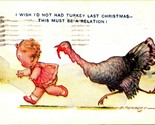 Artist Signed D Tempest Christmas Turkey Chasing Baby 1930 DB Postcard E12 - $14.22