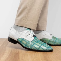 Pissa Genuine Caiman and Lizard Patchwork Derby Shoes Tourquoise/White image 10