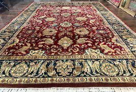 Indian Agra Rug 10x14 Vintage Handmade Wool Large Traditional Carpet Dark Red - £2,765.27 GBP
