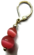 Charm Pink Double Bead Cat&#39;s Eye Easy Latch Patina Vintage Sterling Silver 925 - £11.89 GBP