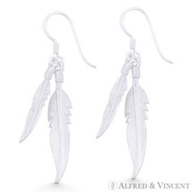 Plucked Eagle Bird&#39;s Wing Textured Feather Charm Earrings in 925 Sterling Silver - £21.10 GBP