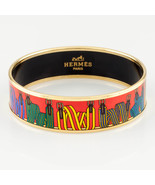 Hermes Enamel &quot;Les Sangles&quot; Gold-Plated Bangle 3/4&quot; Wide - $19,801.70 MXN