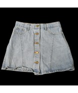 C&amp;C Button Front Mini Skirt Womens Sz M 28&quot; Waist Light Wash Blue Denim ... - £6.94 GBP