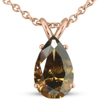 Real Diamond Solitaire Pendant Natural Brown Pear Shape 14K Rose SI1 3.5 Carat - £4,717.51 GBP