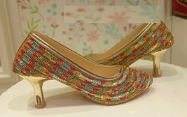 Womens Pencil heel Rainbow beeds embellished ethnic fashion mules US Siz... - £31.59 GBP