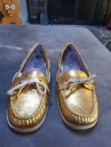 Michael Kors Blair Moc Gold Metallic Leather Women&#39;s Boat Flat Shoes Sz 8M - £47.42 GBP