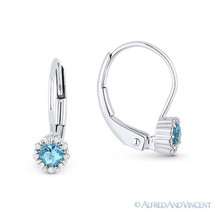 0.31ct Blue Topaz &amp; Diamond 14k White Gold Dangling Drop Leverback Baby Earrings - £190.42 GBP