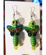 day of the dead skull earrings, green butterfly skull bead earrings hand... - £5.58 GBP