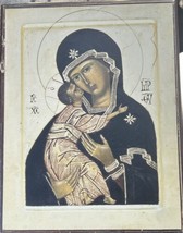 Maria in Heaven with Kid Printed Icon on Wood Gifted for Donation Signed - $24.75