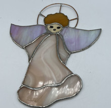 Suncatcher/Stained Glass Handmade Angel Pink Copper Halo Blue Wings 9 x ... - £14.73 GBP