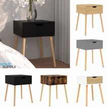 Modern Wooden Bedside Table Cabinet Nightstand With Storage Drawer &amp; Wood Legs - £44.36 GBP+
