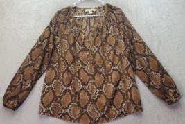 Michael Kors Blouse Top Women&#39;s Small Brown Snakeskin Print Long Sleeve V Neck - £21.38 GBP