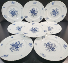 (8) Royal Worcester Blue Sprays Dinner Plates Set Floral White Swirl England Lot - £147.53 GBP