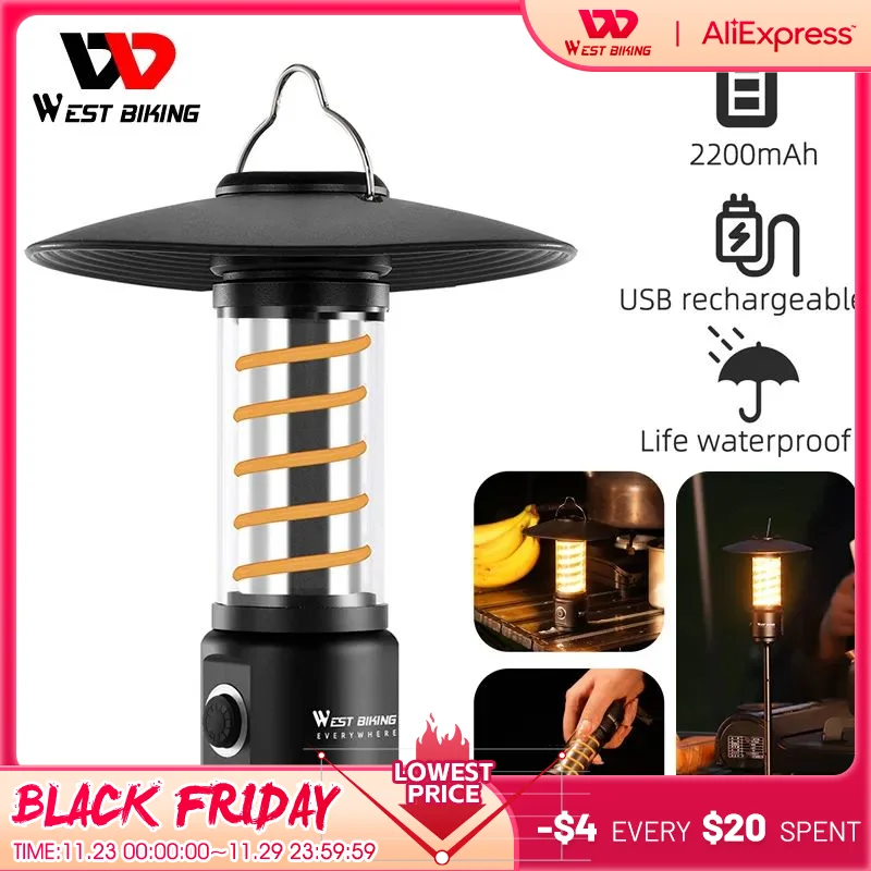 WEST BIKING LED Camping Light USB Rechargeable Bulb For Outdoor Tent Lamp - £29.81 GBP+