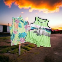 Justice Shirt Lot 2 Sleeveless Tops Neon Bright Tropical, Graphic Girls ... - $15.83