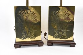 Vintage Pair Murray Feiss Brass Etched Asian Style Table Lamps Working Condition - £235.38 GBP