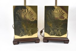 Vintage Pair Murray Feiss Brass Etched Asian Style Table Lamps Working C... - £239.76 GBP