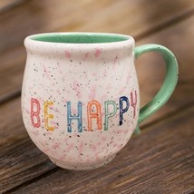 Be Happy Speckled Beige Green 16 oz.  Ceramic Coffee Mug Cup - £11.48 GBP