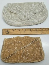 2 Vtg Handmade White Pearl Accent Beaded Clutch Purse Lot France Debbie ... - £46.28 GBP