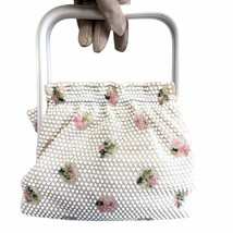 VTG LUMURED White Plastic Beaded Bag with Floral Insets 1950s - $984.19 MXN