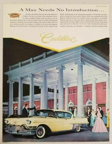 1957 Print Ad Cadillac 4-Door Car Yellow The Homestead Well Dressed People - $14.87