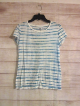 Crown and Ivy Authentic Tee Size Small White Blue Stripe Short Sleeve Lightweigh - £7.06 GBP
