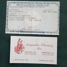 1988 prr LYNFORD V. SWEARER bud PHARMACIST CERTIFICATE ID CARD peach bot... - $34.60