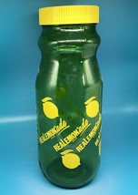 Vintage REALEMONade REAL Lemonade Green Glass Juice Storage Jar w Yellow Lid - £8.85 GBP