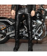 Mens Biker Jeans Real Black Soft Lambskin Leather Sleek Sexy 501 Style P... - £142.63 GBP