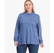 Karen Scott Womens Plus 0X Heather Indigo Button Front Collared Top NWT CB13 - £15.69 GBP