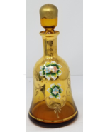1950s Italian Flower Enamel Decanter Amber Color Glass Hand Painted Gold... - £18.74 GBP