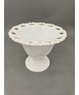 White Milk Glass Pedestal Bowl Planter Vase; Vintage, scalloped edges - £13.46 GBP