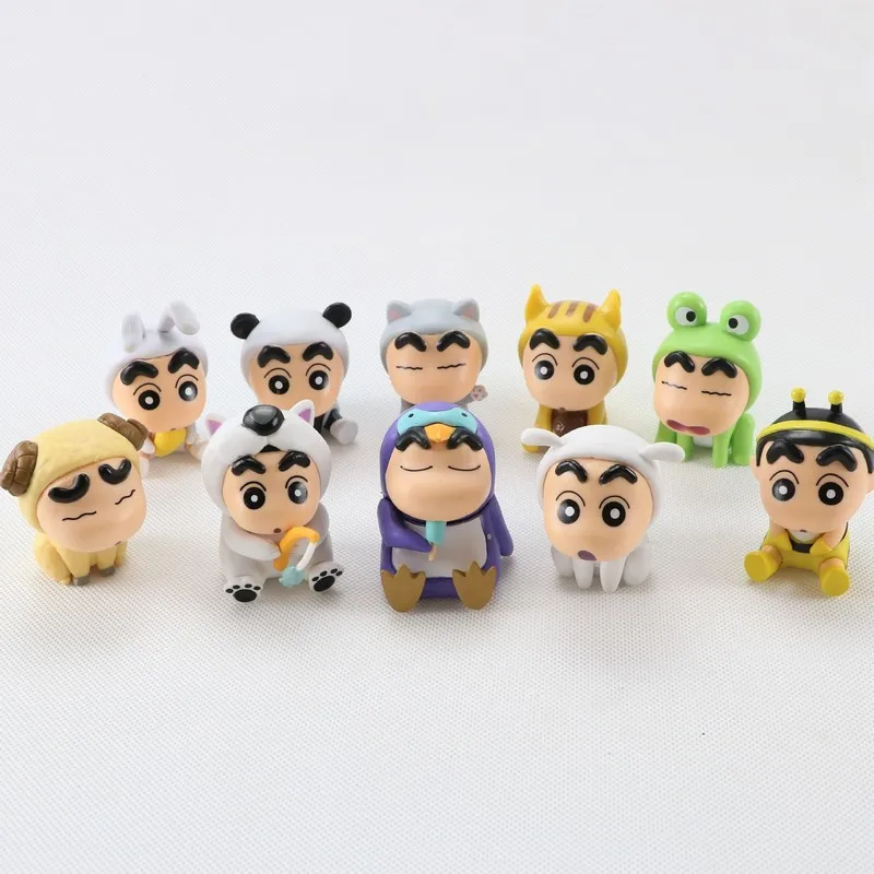 4/6/10pcs Set Crayon Shin-chan Anime Figure Fishing Puppy Kawaii Q Version Mini - £14.23 GBP+