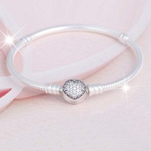 925 Silver Sparkling Heart with CZ Clasp Bracelet Snake Chain Bracelet  - £25.25 GBP+