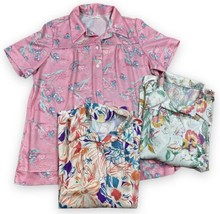 3 Vtg Shirley Of Atlanta Polyester Multicolor Button Up Floral Blouse Sz... - £20.05 GBP