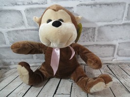 Kellytoy plush animal pals brown monkey cream beige face feet ears pink bow sits - £7.77 GBP