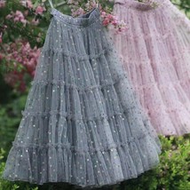 GRAY Polka Dot Tulle Maxi Skirts Puffy Layered Polka Dotted Tulle Skirts Outfit  image 2