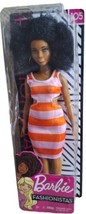 BarbieFashionistas #105 Fashion Doll Curvy Body Type W/Stripe Orange/Pink Dress  - £11.98 GBP