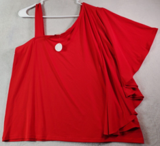 Chico&#39;s Blouse Top Womens Size XL Red Knit Polyester Short Sleeve One Shoulder - £20.55 GBP