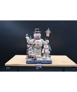 Vtg Snowman Family Sleigh Stocking Hanger Christmas Winter Fireplace Bir... - €17,26 EUR